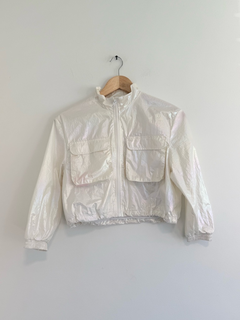 Zara Iridescent White Cropped wind breaker 9-10 years